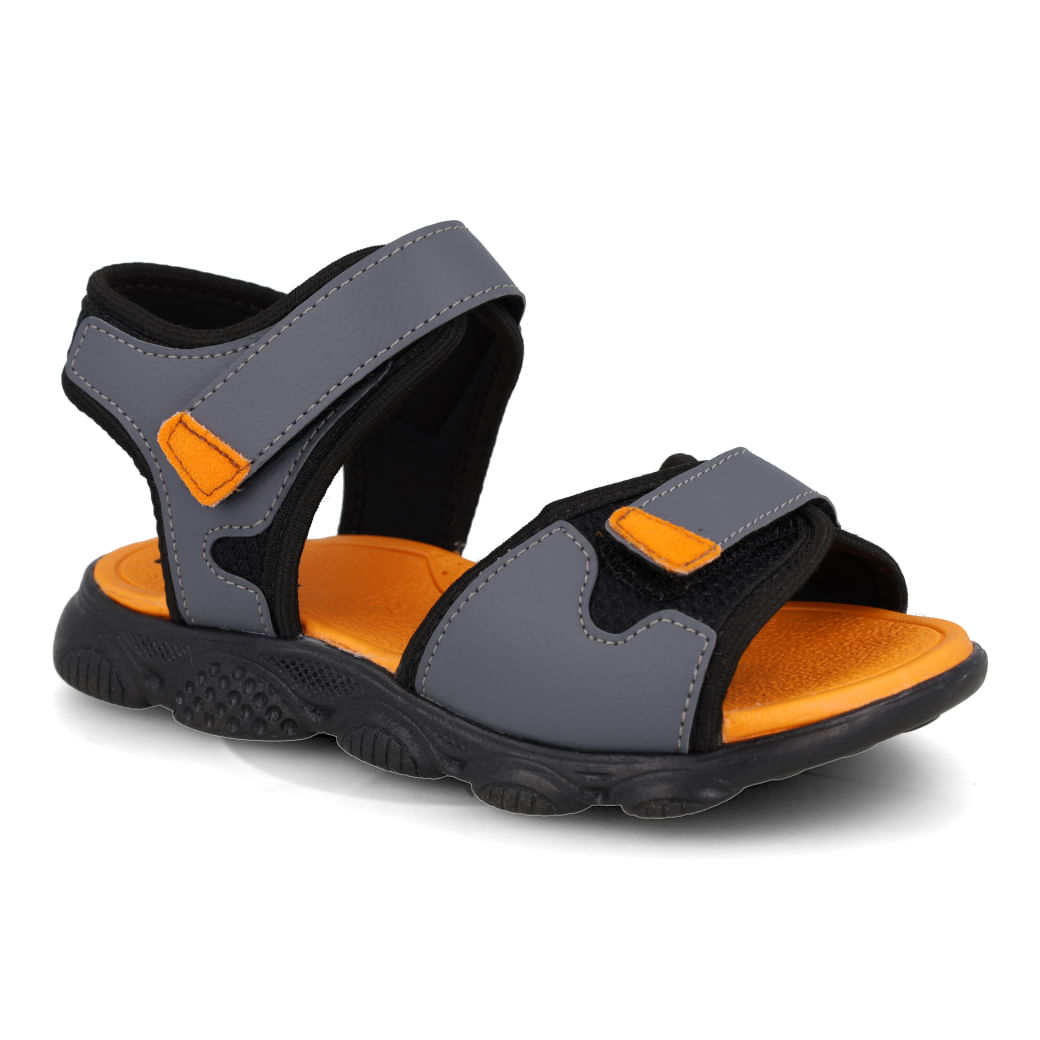 Papete infantil masculino Funfeet cinza vista frontal com detalhes das tiras de velcro